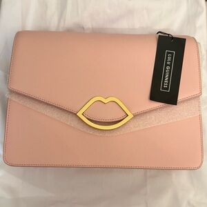 Lulu Guinness Dusty Pink Lge Annabel Bag Purse Handbag Blush Gold Lip Detail NWT
